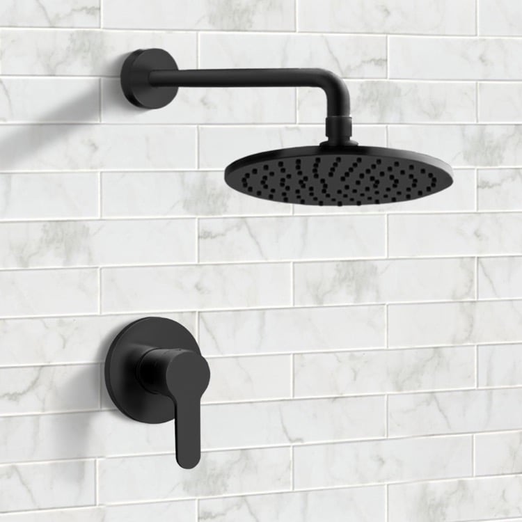 Remer SS40 Matte Black Shower Faucet Set with 8 Inch Rain Shower Head